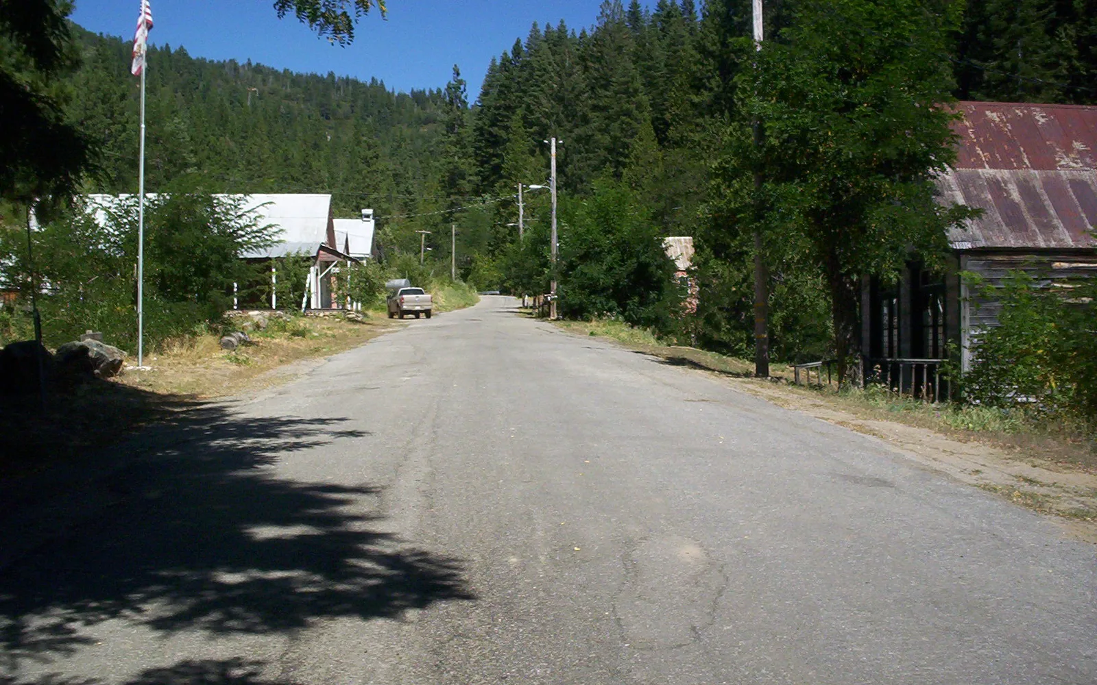 Historic Main Street with period buildings in a small California Sierra Nevada town